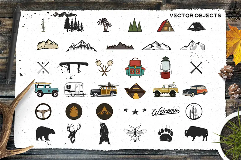 retro camp badges part 3 vector elements