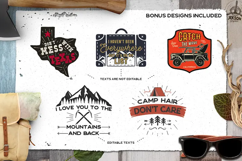retro camp badges part 3 bonus designs previews