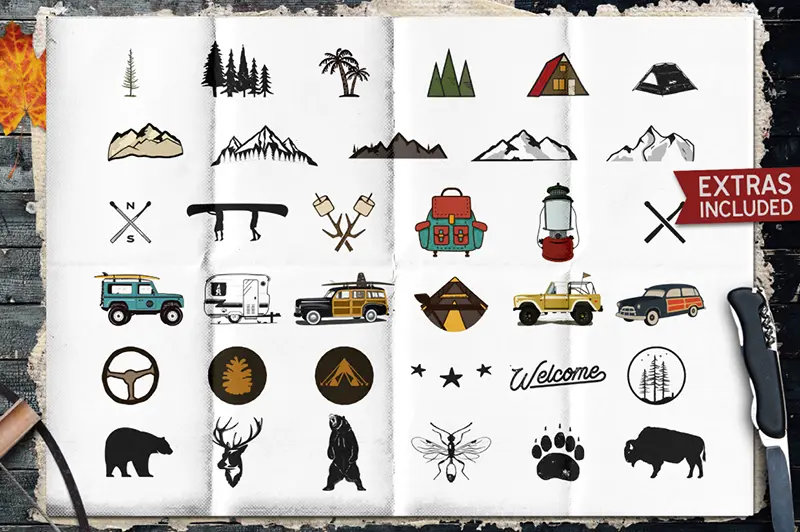 retro camp badges part 2 vector elements