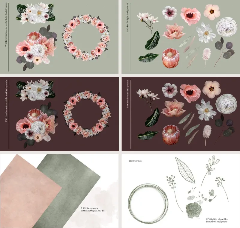 Claudia bouquet elements collage