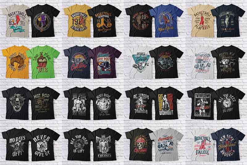 A collage of previews of the best t shirt designs