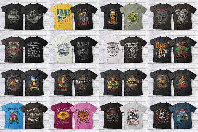 A collage of previews of the cool t shirt designs