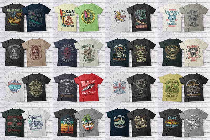 A collage of t shirt design mockups