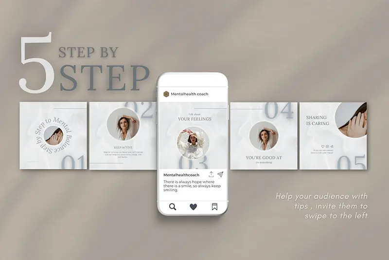 A preview of the 5 Step carousel 2 templates included in the bundle