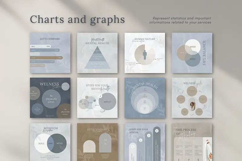 A preview of the charts and graphs infographic templates included in the bundle