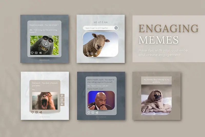 A preview of the engaging memes templates included in the bundle