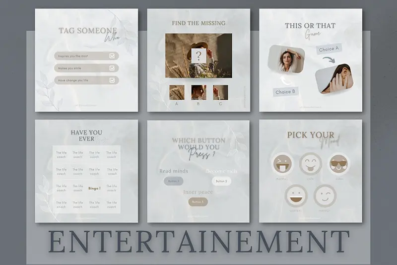 A preview of the entertainment templates included in the bundle