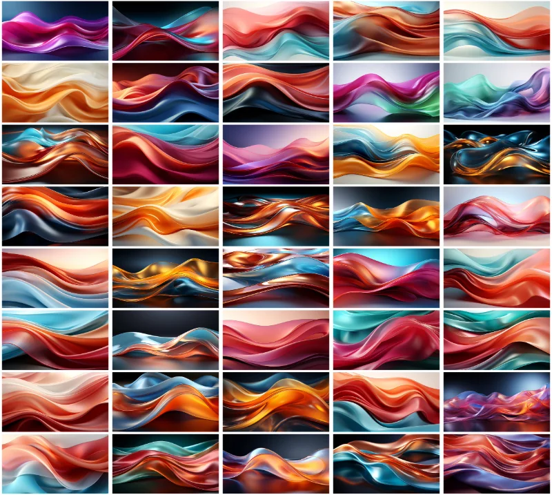 A collage of horizontal wavy backgrounds included in the bundle