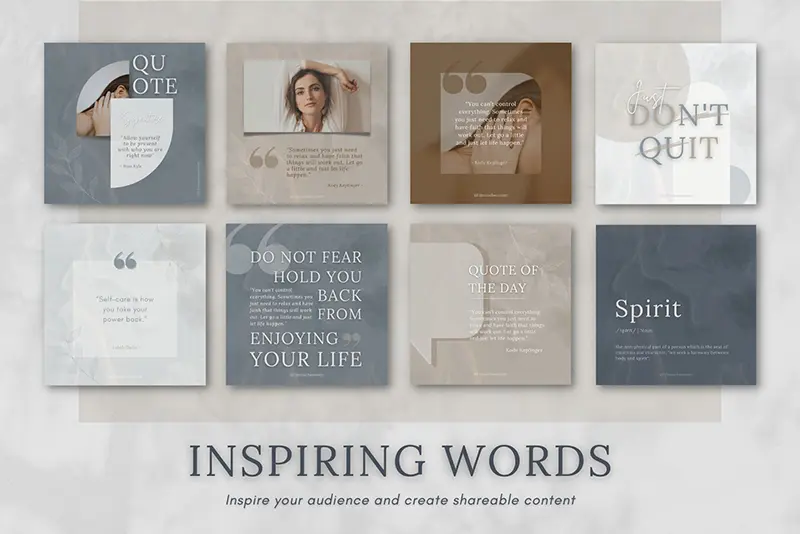 A preview of the inspiring words templates included in the bundle