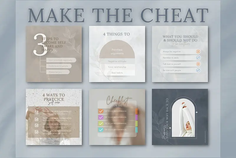 A preview of the make the cheat templates included in the bundle