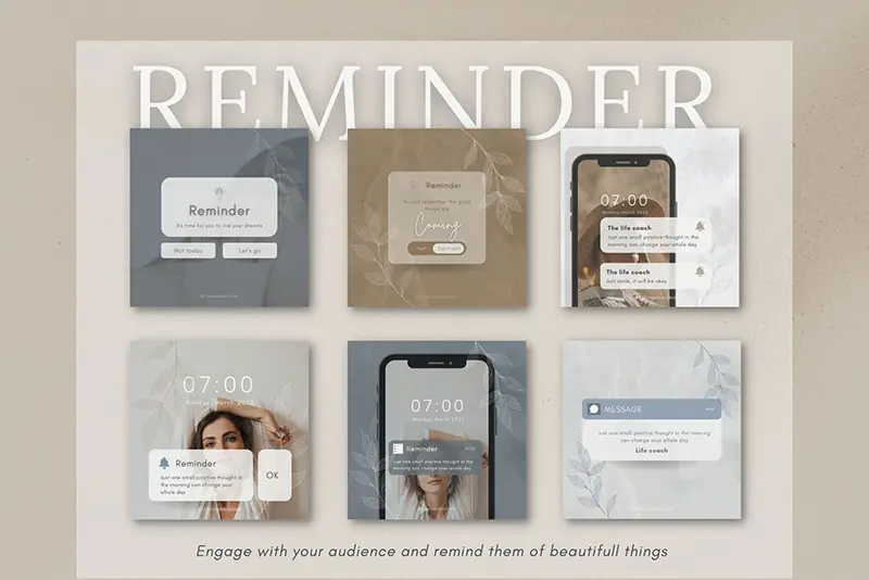 A preview of the reminder templates included in the bundle