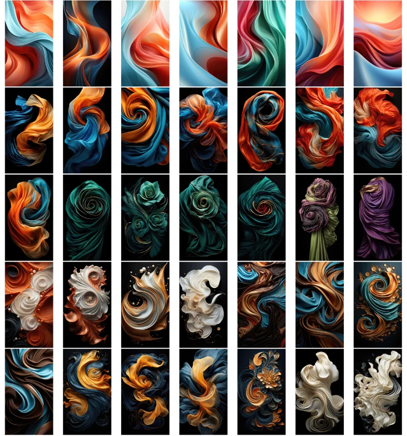 A collage of vertical abstract wavy backgrounds included in the bundle