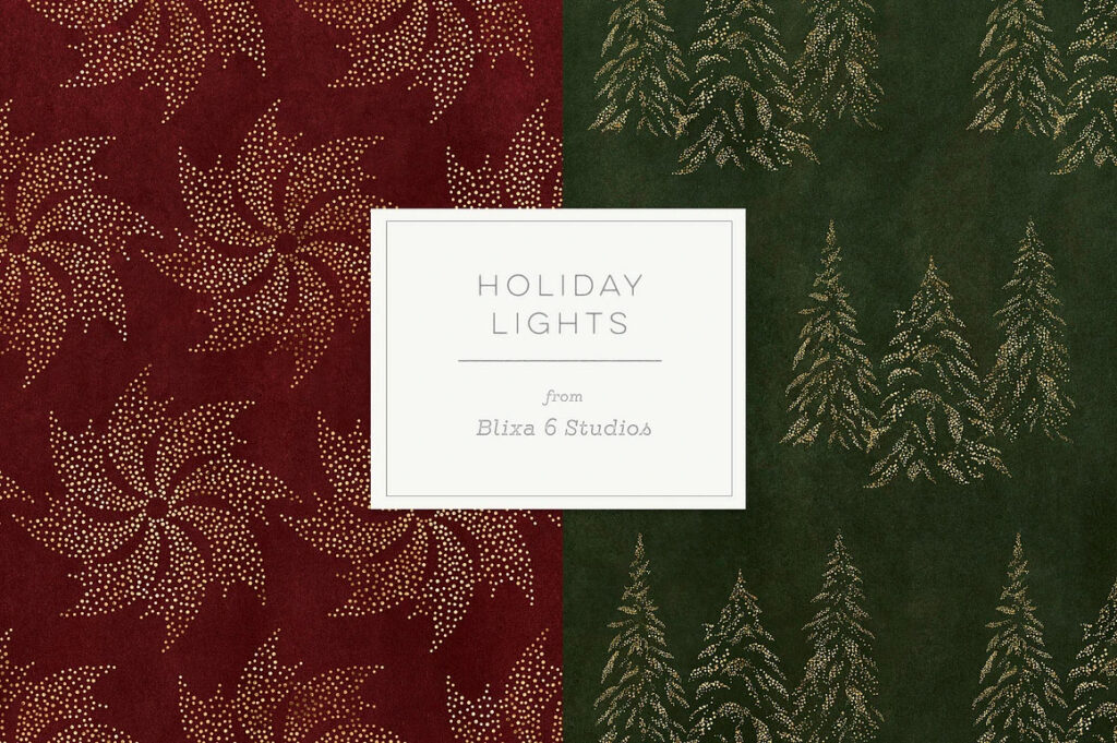 Golden Stars And Christmas Trees On Holiday Lights Pattern