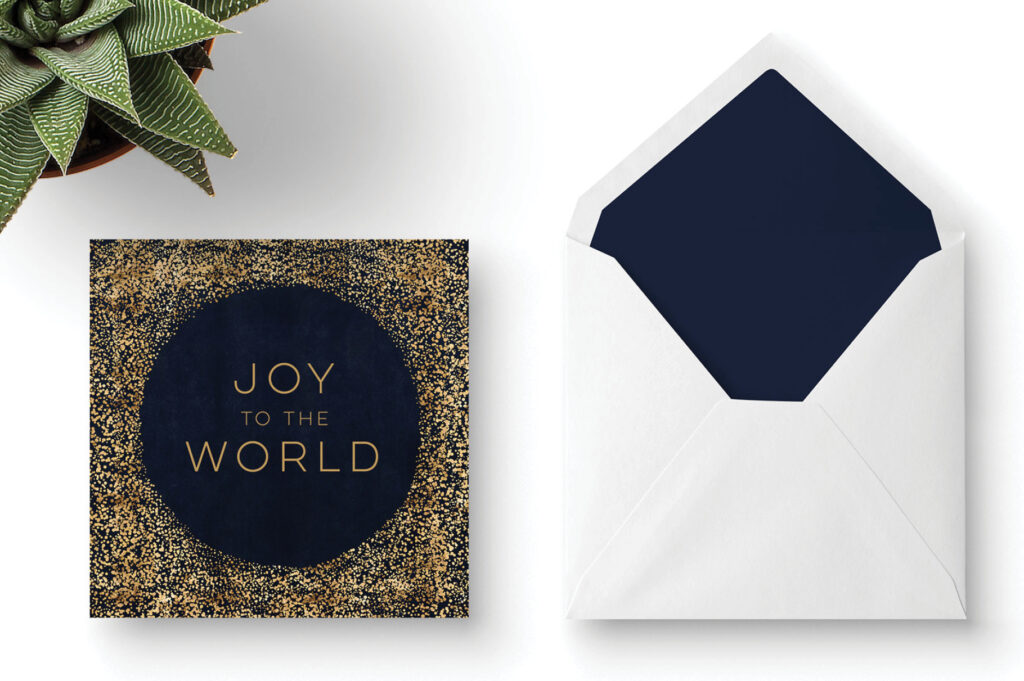 Blue Holiday Patten On An Envelope Holiday Card made with Gold Glitter Pattern