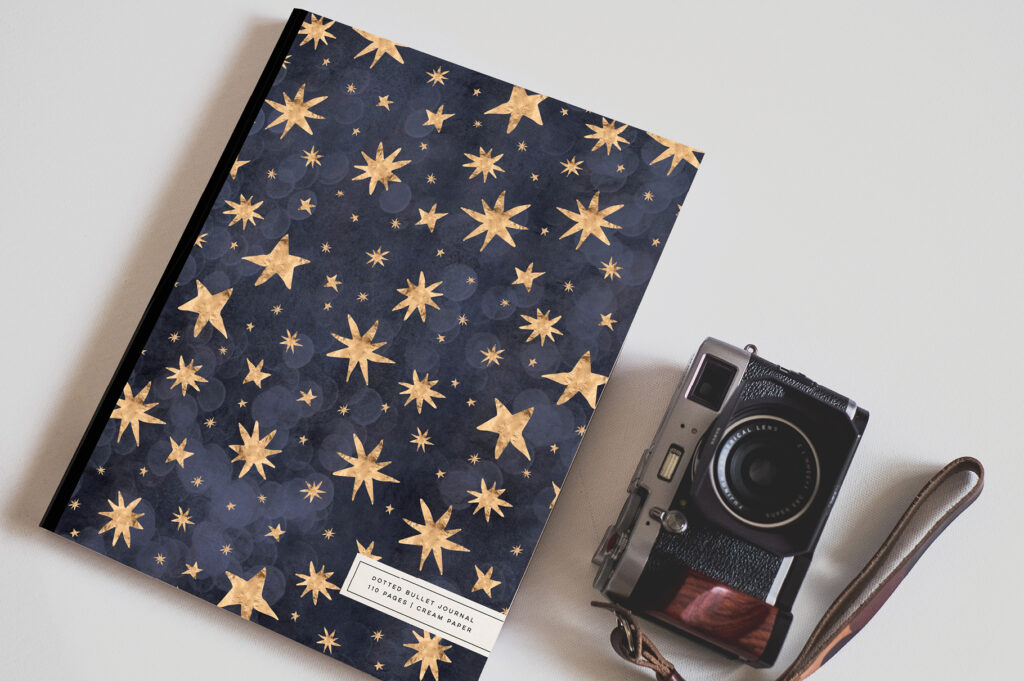 Golden Star Holiday Graphics On A Journal Holiday Star Patterns Book Cover