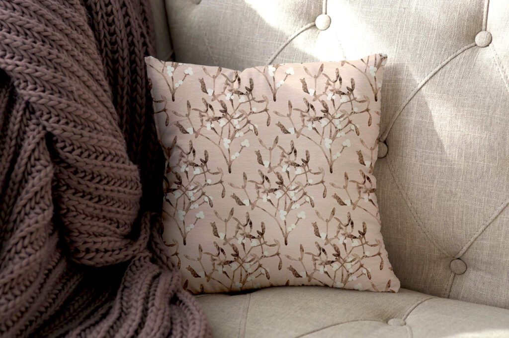 Golden Christmas Graphics On A Pink Pillow Holiday Pattern Pillow Cover