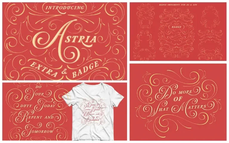 A collage of the previews of the astria typeface