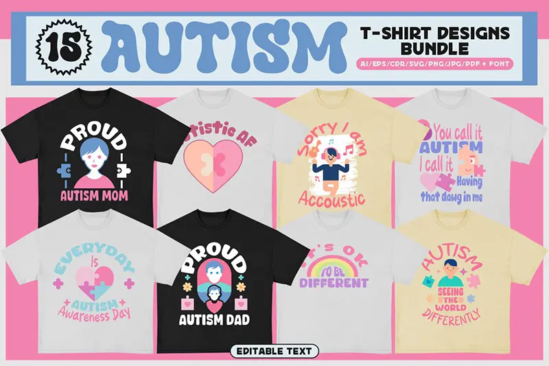 A preview of Autism Design Bundle included, cool tee shirt designs
best t shirt prints