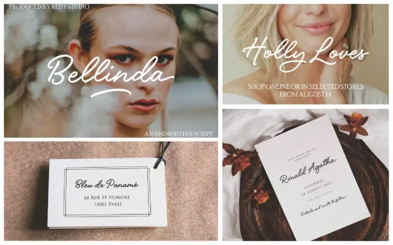 A collage of the previews of the bellinda typeface