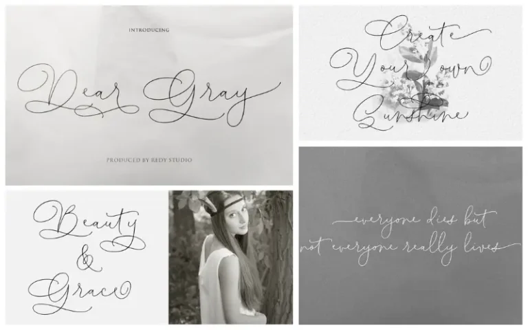 A collage of the previews of the dear gray typeface