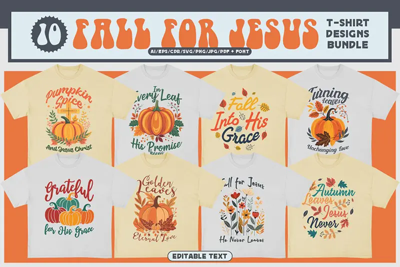 A preview of Fall For Jesus Designs Bundle included