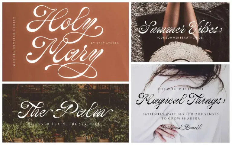 A collage of the previews of the holy mary typeface