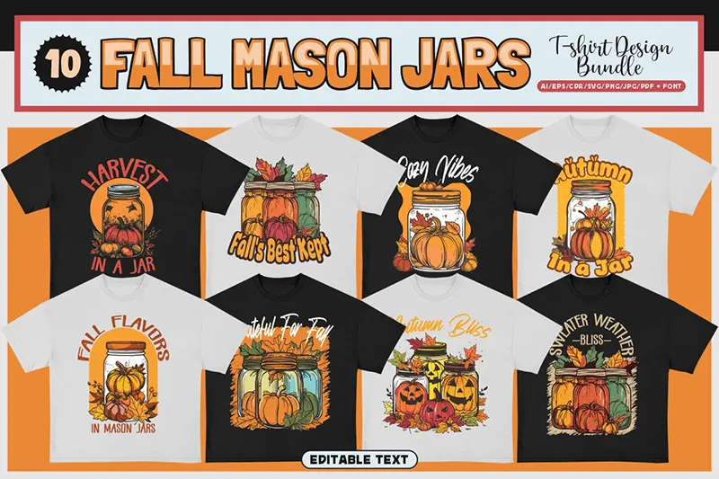 A preview of Fall Mason Jars Design Bundle included