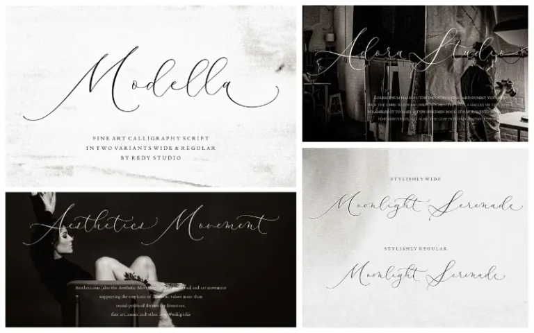 A collage of the previews of the Modella typeface