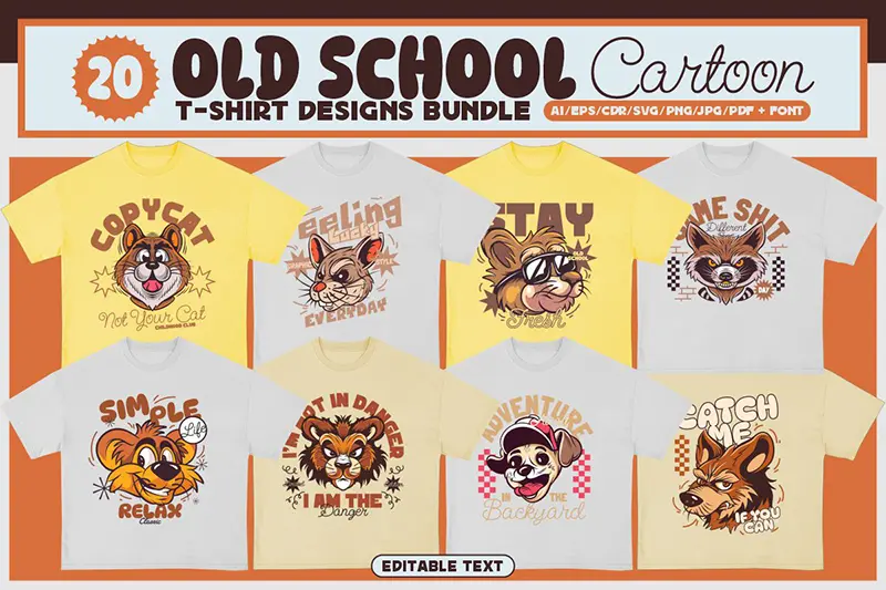 A preview of Old School T-shirt Design Bundle included in the cool tee shirt designs