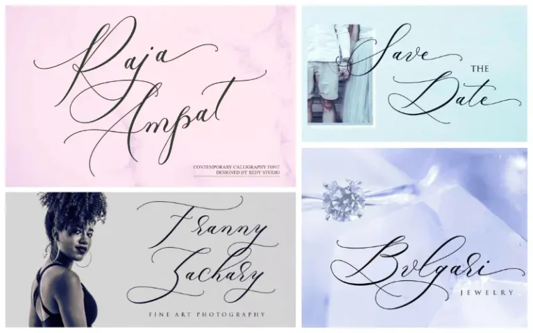 a collage of the previews of Raja Ampat Font Contemporary fonts