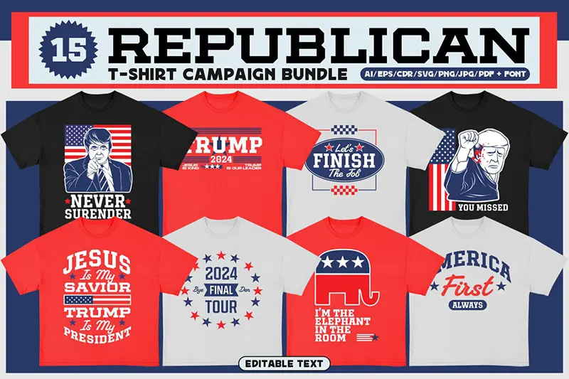 A preview of Republican Campaign T-shirt Design Bundle included in the cool t shirt designs