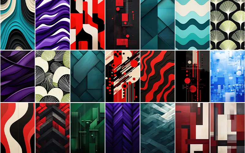 Collage of colorful backgrounds included in the bundle.