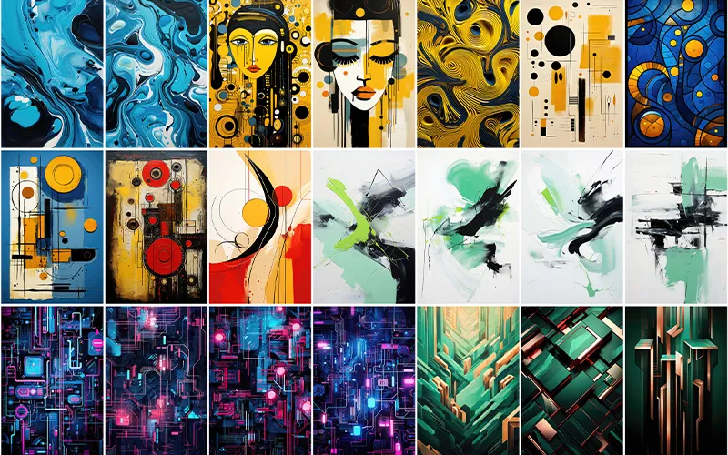 A preview image of colorful abstract backgrounds included in the bundle.