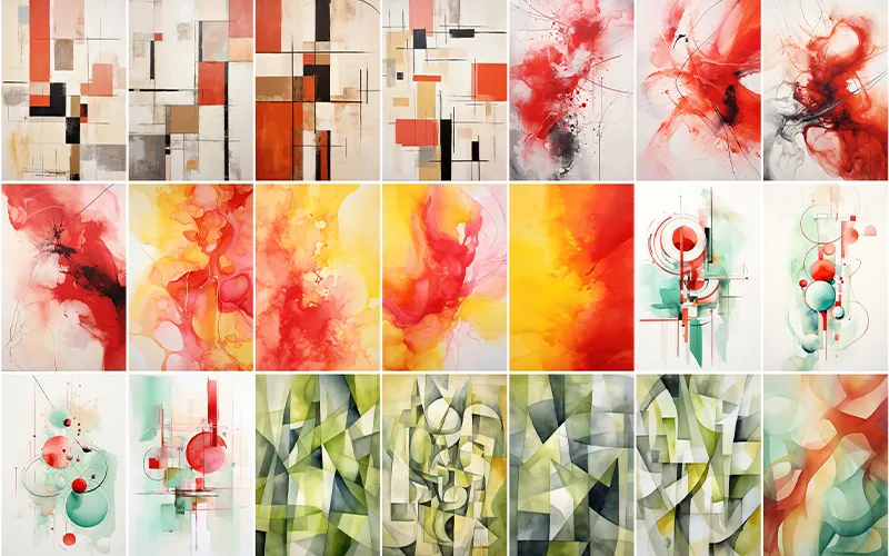 Collage of abstract backgrounds included in the bundle.