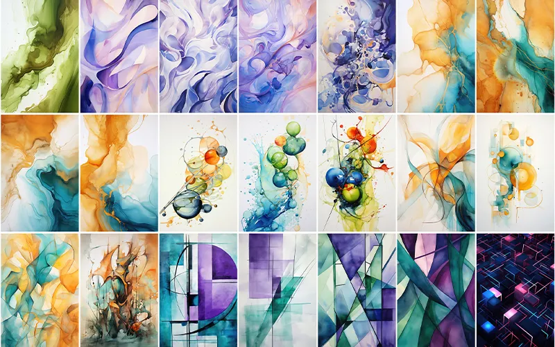A collage of abstract backgrounds included in the bundle.