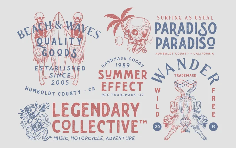 A preview of the editable logos included in the hand drawn font pack.