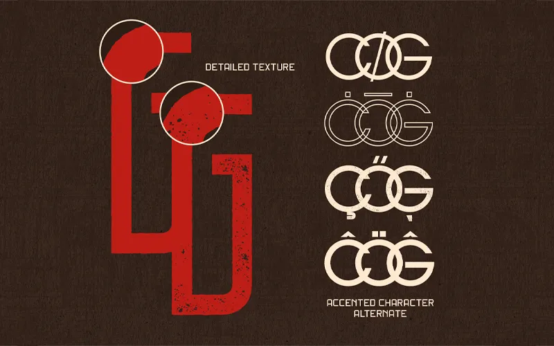 Gibson font family detailed texture & characters preview