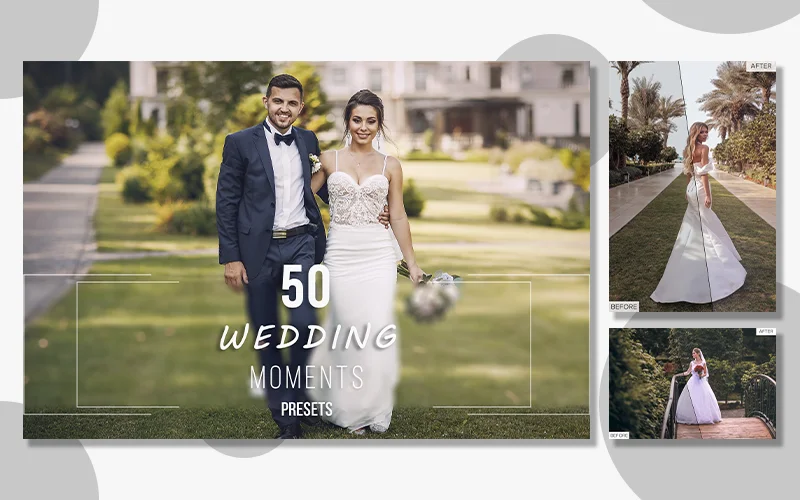 A preview of the Wedding Moments Lr presets included in the bundle