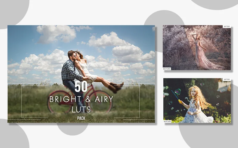 A preview of the Bright & Airy Video LUTs Pack included in the bundle