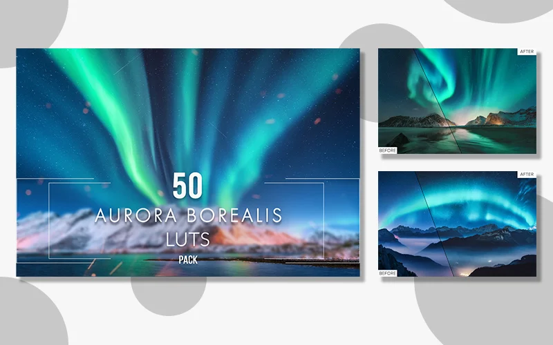 A preview of the Aurora Boreails Photo LUTs Pack included in the bundle