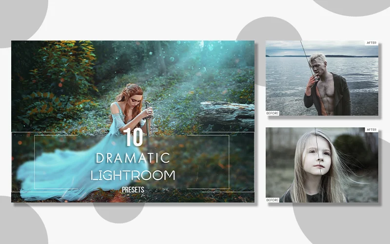 A preview of the Dramatic lightroom presets included in the bundle