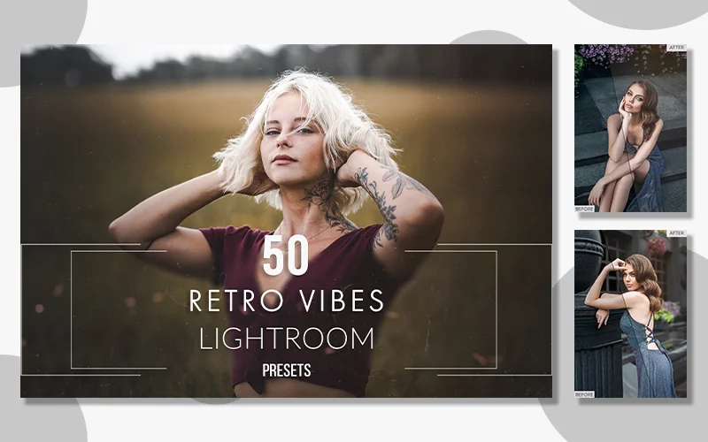 A preview of the Retro Vibes Lightroom presets included in the bundle