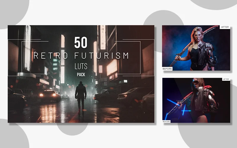 A preview of the Retro Futurism LUTs Pack included in the bundle