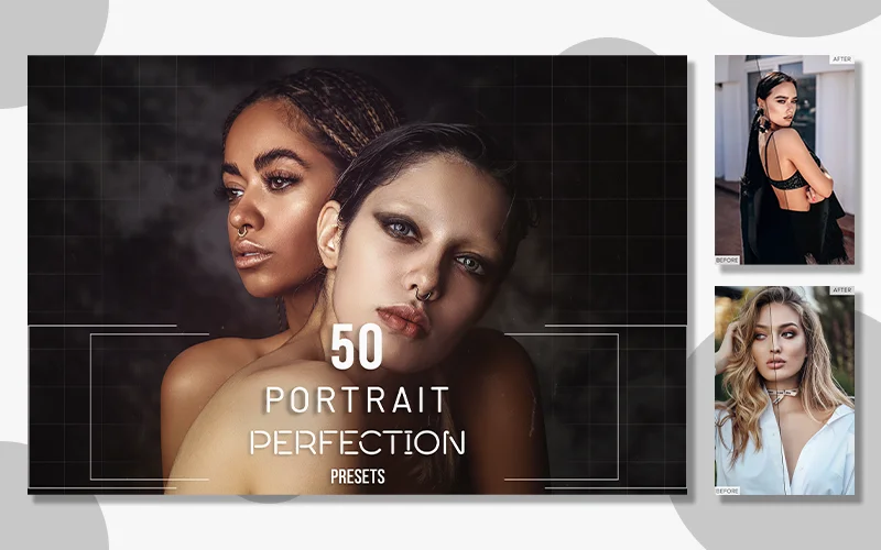 A preview of the Portrait Perfection Lightroom presets included in the bundle