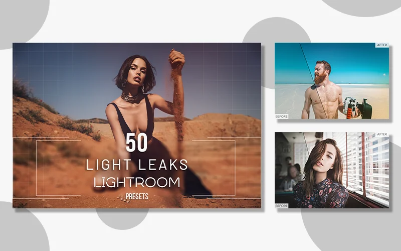 A preview of the Light Leaks Lightroom presets included in the bundle