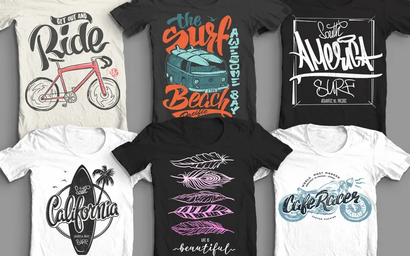 Collage of the popular Tee shirt designs  included in the bundle