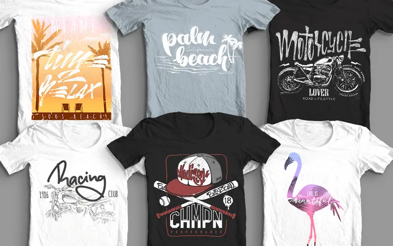 Collage of the Trendy popular T-shirt designs included in the bundle