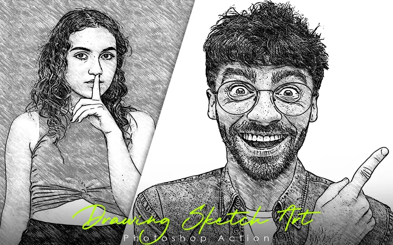 hand drawing photoshop action, line drawing action photoshop