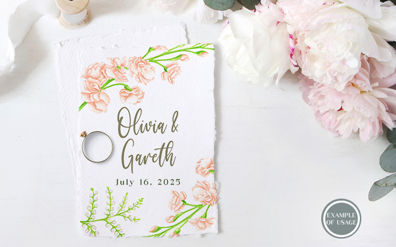 A wedding invite decorated with the watercolor flower images