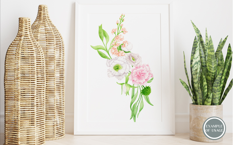 A wall frame designed with the bonus watercolor flower image
